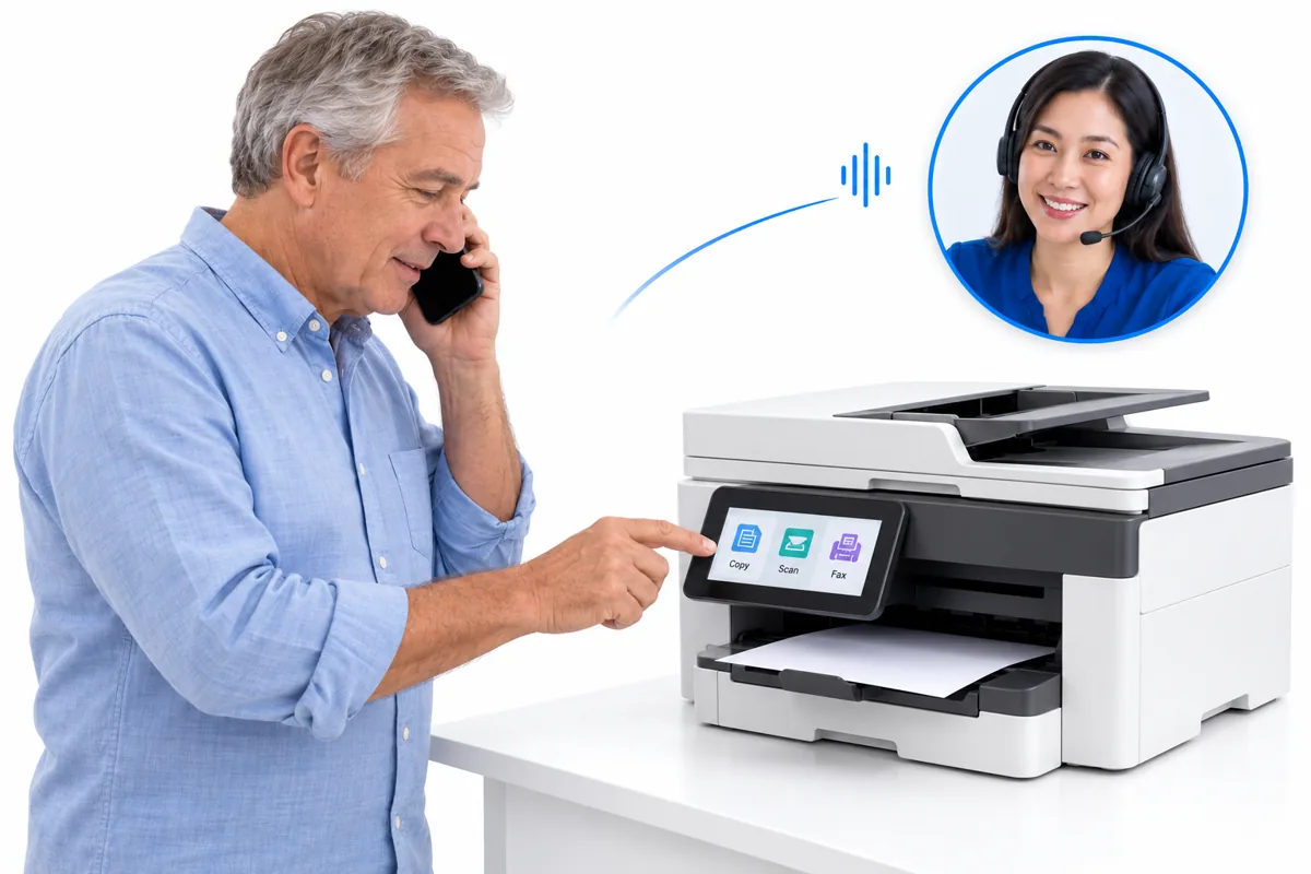 Saffron Guru printer setup and troubleshooting with a friendly technician on the phone